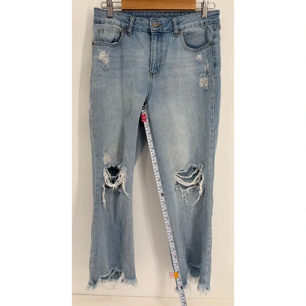 By Rewash Brand Distressed Straight Leg Jeans Light Wash Blue Sz 11/30